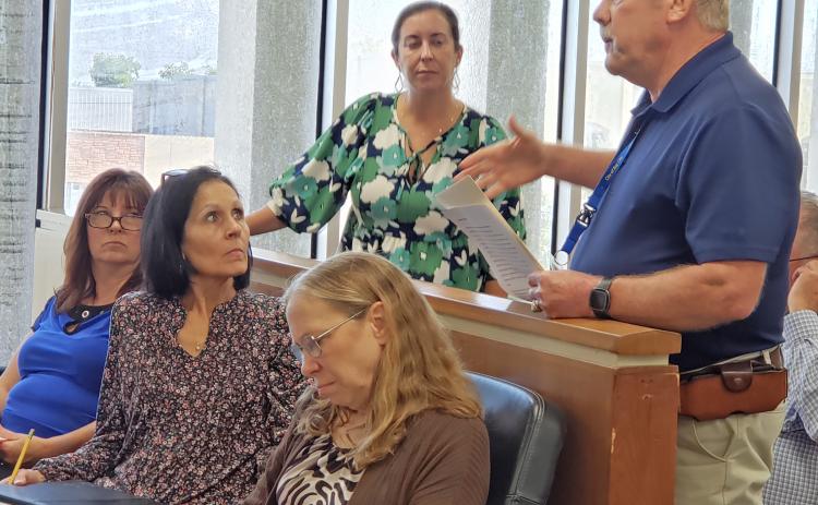Sentinel Photo/Jessica Shepard City of Bay City Public Works Director Herb Blomquist address Commissioners Court Monday on a resolution to support a feasibility study for a possible future heavy truck route around Bay City. The city approved the resolution Aug. 12.