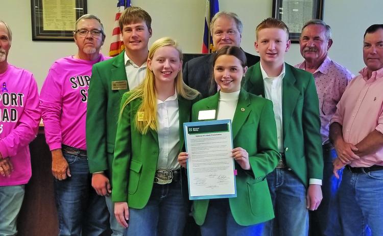 Matagorda County 4-H Ambassadors attended Commissioners Court at its regular meeting Monday, Oct. 6, as it was proclaimed National 4-H Week in Matagorda County. Sentinel Photo/Mike Reddell