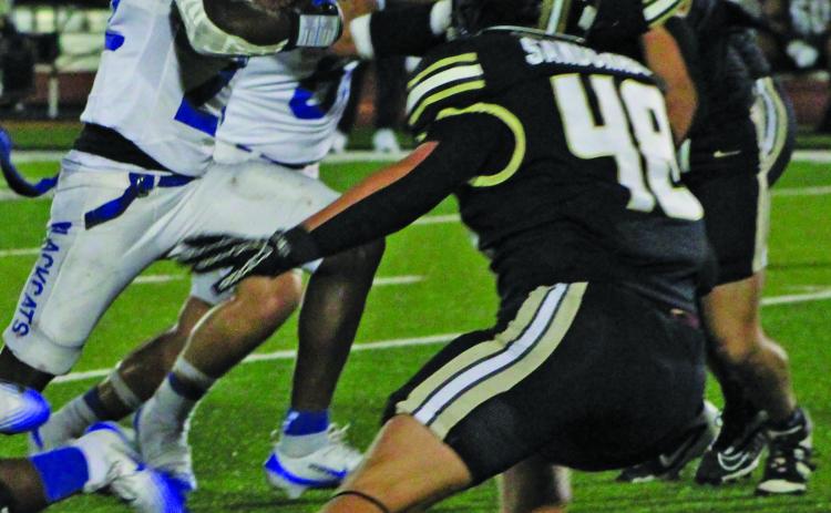 Sentinel Photo/Mike Reddell Bay City running back James Copeland was the Blackcats’ leading rusher against the Calhoun Sandcrabs.