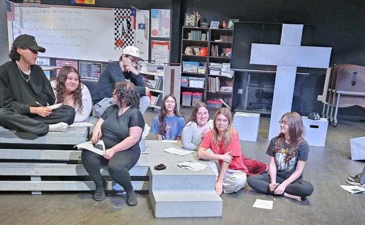 Van Vleck High School's Leopard Players go over their respective "Lafayette #1" lines during a recent rehearsal. The acting troupe is headed to Area competition on Saturday, April 11, at Crosby High School.  Contributed photo