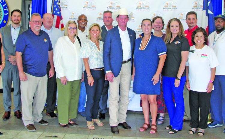 Sentinel Photo/Mike Reddell The Matagorda Day in Austin volunteers gathered May 16 for a group photo and chairman Jessical Russell outlined plans for the day to voice county concerns to the Legislature.