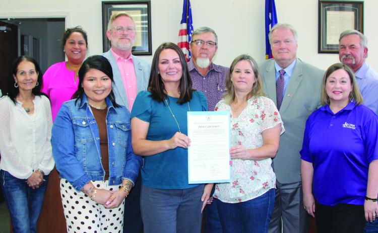 Sentinel Photo/Mike Reddell Commissioners Court proclaimed October 2026, as Domestic Violence Awareness Month in Matagorda County. The court was joined by members of the Crisis Center of Matagorda and Wharton County, which helps victims of domestic violence by offering a wide range of services.